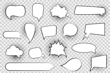 Poster - Set of blank comic speech bubbles with halftone