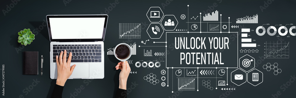 Unlock your potential with person using a laptop computer - obrazy, fototapety, plakaty 