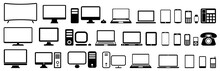 Set Technology Devices Icon: Tv, Computer, Laptop, Tablet, Smartphone. Mp3, Watch - Vector