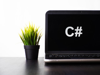 Wall Mural - c sharp programming language. programming training, the concept of computer courses. laptop on the t