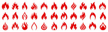 Set Of Fire Icons. Different Flames. Collection Red Fire For Design - Stock Vector