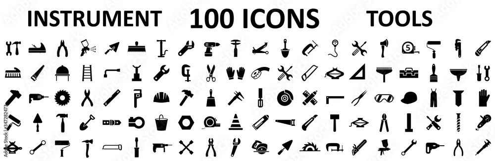 Instrument icons set. Construction tool icon collection – stock vector - obrazy, fototapety, plakaty 