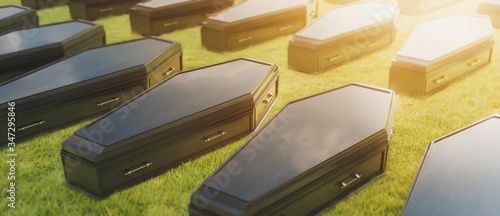 Fotografía grid of coffins representing mortality /3D Render