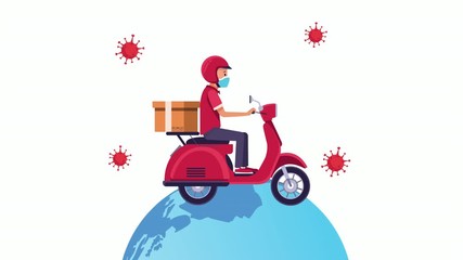 Canvas Print - delivery service in motorcycle animation