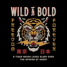 Wild Tiger Head Illustration With Wild And Bold Slogan And Tokyo Japan Words With Japanese Letters Vector Artwork For Apparel And Other Uses