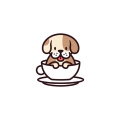 Wall Mural - dog cup mug glass cafe logo vector icon illustration