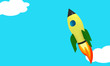 Comic rocket in the sky