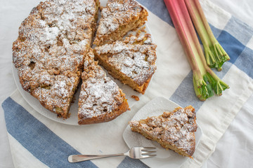 Wall Mural - Home made Sweet Rhubarb cake with fresh rhubarb and cinnamon streusel