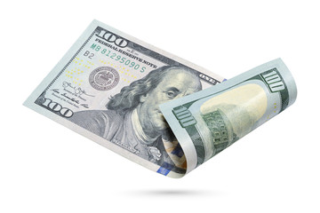 One hundred dollars bill isolated on a white background.