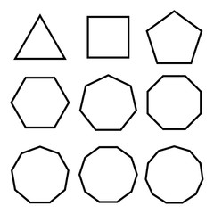 Symbols of lines triangle, rectangle, pentagon, hexagon, hexagon, octagon. Design template vector