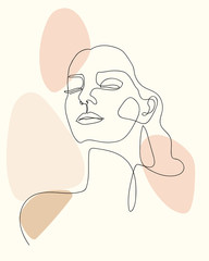 Trendy outline woman portrait in pastel tones