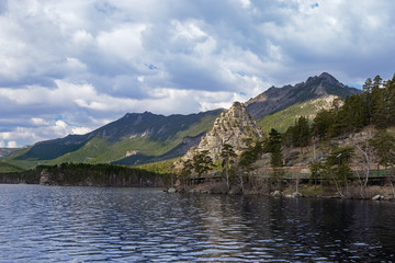 view of burabay (borovoe) lake and beautiful mountain okzhetpes. burabay national nature park in nor