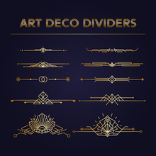 Art Deco Vintage Dividers And Borders Vector Kit. Set Of Retro Linear Elements For Save The Date Cards. Perfect Decorations For Roaring 20s Design Templates