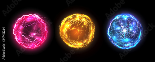 Fotomural Energy balls and plasma sphere, vector electric lightning and light flash sparks