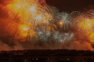 Wall Mural - Fireworks shining in the night sky.Moscow