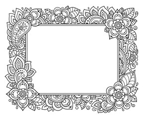 Stylized with henna tattoos decorative pattern for decorating covers for book, notebook, casket, magazine, postcard and folder. Flower in mehndi style. Frame in the eastern tradition.