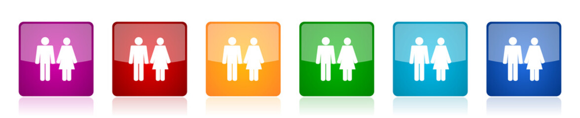 Poster - Couple icon set, colorful square glossy vector illustrations in 6 options for web design and mobile applications
