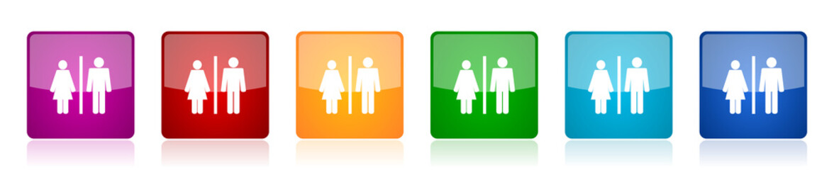 Fototapete - Man and Woman icon set, colorful square glossy vector illustrations in 6 options for web design and mobile applications
