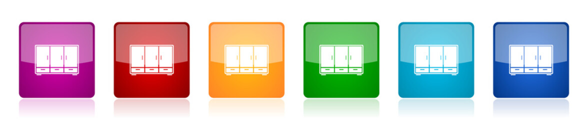 Fototapete - Wardrobe icon set, room, design, interior, furniture colorful square glossy vector illustrations in 6 options for web design and mobile applications