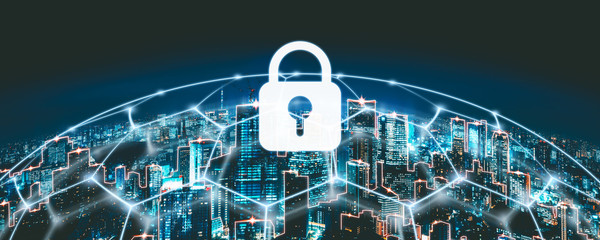 Fototapete - Cyber security network city