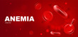 © The img - Anemia realistic vector banner template. Red blood cells 3d mock up design. Erythrocyte flow. Hemoglobin low level. Hematology advertisement horizontal printable flyer, brochure with text space