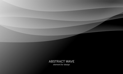 Wall Mural - Abstract black background with smooth gray lines, waves. Modern and fashion. Gradient geometric. Vector illustration.