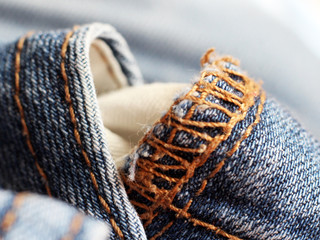 Wall Mural - Close-up of the blue jeans cloth, macro