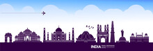 India Travel Destination Grand Vector Illustration. 