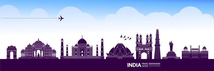 Fototapete - India travel destination grand vector illustration. 