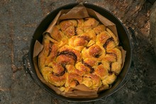 Chelsea Bun Baked In The Dutch Oven, Outdoor Cooking, Campfire Dessert