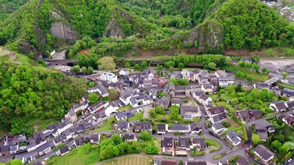 Canvas Print - Aerial view of Altenahr and Castle Are Landscape Germany