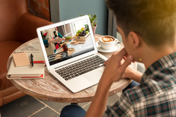 man attend course online of young teenager teach about cooking healthy food