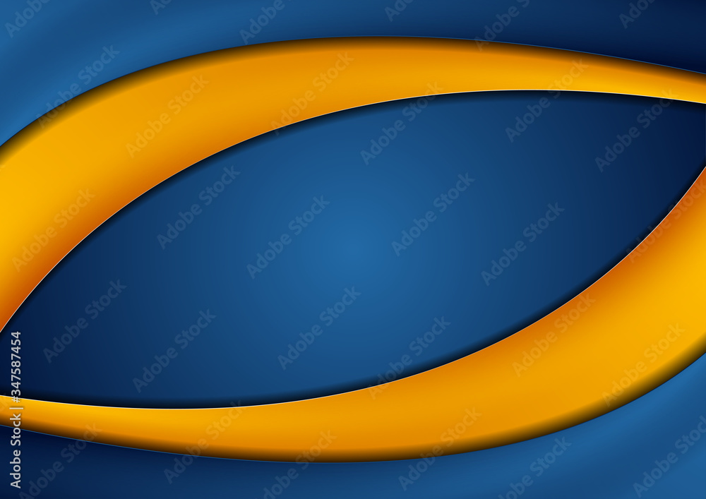 High contrast blue and orange glossy waves. Abstract modern graphic ...