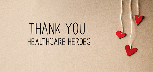 Wall Mural - Thank You Healthcare Heroes message with handmade small paper hearts