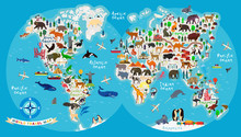 Animal Map Of The World For Children And Kids.