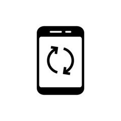 Poster - Smartphone update icon in black flat design on white background, Telephone upgrade screen sign for mobile concept and web design, Mobile phone refresh arrows outline vector icon, Symbol, logo illustra