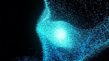 Poster - abstract blue particle background evolving from the center. abstract fluid particles. wavy abstract 