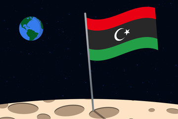 Wall Mural - View of planet Earth from the surface of the Moon with the Libya flag and holes on the ground
