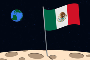 Wall Mural - View of planet Earth from the surface of the Moon with the Mexico flag and holes on the ground