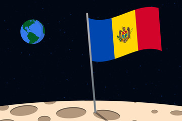 Wall Mural - View of planet Earth from the surface of the Moon with the Moldova flag and holes on the ground
