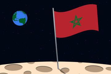 Wall Mural - View of planet Earth from the surface of the Moon with the Morocco flag and holes on the ground