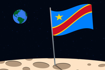 Wall Mural - View of planet Earth from the surface of the Moon with the Republic of the Congo flag and holes on the ground