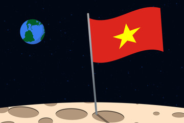 Wall Mural - View of planet Earth from the surface of the Moon with the Vietnam flag and holes on the ground