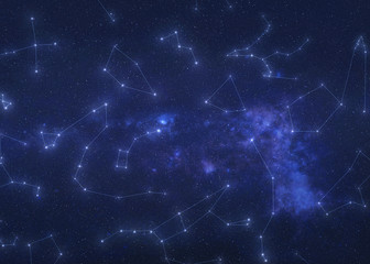 Wall Mural - illustration of constellations in outer space. constellation stars on the night sky with lines. elem