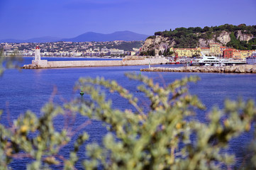 Wall Mural - The lighthouse at the Port of Nice on the Mediterranean Sea at Nice, France along the French Riviera.