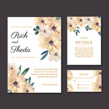 Fototapeta  - Happy Wedding card floral garden invitation card marriage, rsvp detail. space layout vintage ornament beautiful ,  watercolor vector illustration template collection design