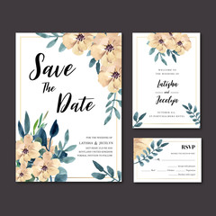  Happy Wedding card floral garden invitation card marriage, rsvp detail. space layout vintage ornament beautiful ,  watercolor vector illustration template collection design