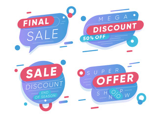 Wall Mural - Sale discount stickers. Final sale and super offer retail tags isolated on white background. Seasonal shopping promotion and advertising vector illustration. Shop now design set in flat style