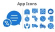 © crysis.design - app icons set. included online shop, shop, like, chat, discount, delivery truck, placeholder, internet, stopwatch icons. filled styles.
