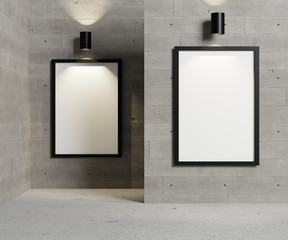 Blank art and picture frame on concrete wall with spot light.Interior design for advertising banner concept or media display background.3D render illustration.